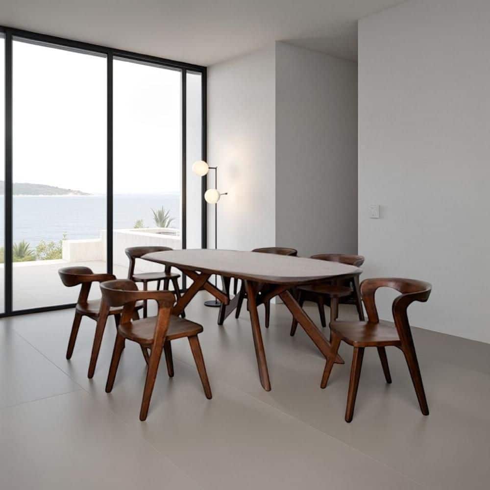 Walnut Brown 30 in. 7-Piece Dining Set