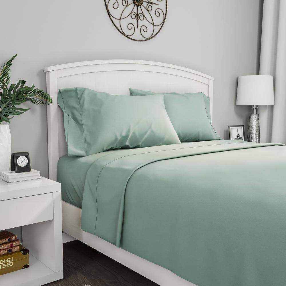Sage Green Queen Size Microfiber Sheet Set with Pillowcases