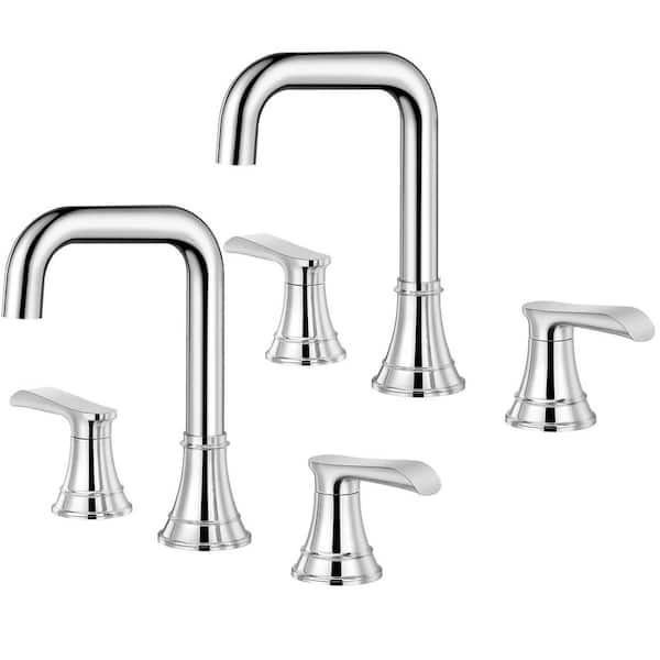 AKLFGN Double-Handle 8 in. Widespread Bathroom Faucet in Polish Chrome (2-Pack)