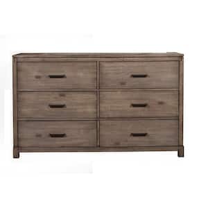 60 in. Brown 6-Drawer Wooden Dresser Without Mirror
