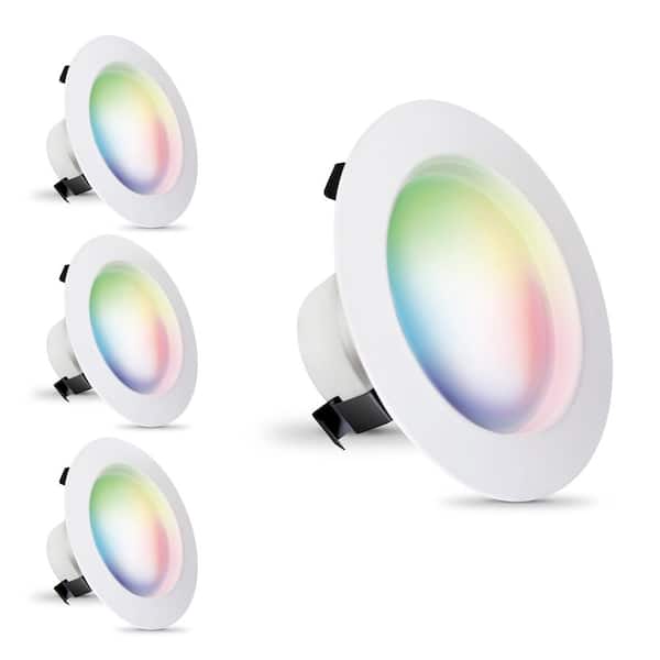 4-pack 4 in. 720 Lumens Wi-Fi Smart Selectable CCT RGBW Integrated LED Retrofit Recessed Light Trim,White