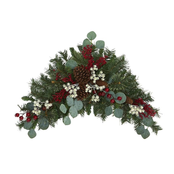 Nearly Natural 28 in. Eucalyptus and Pine Artificial Swag with Berries and Pine Cones