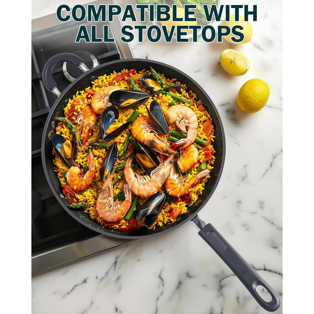 12-Inch Black Hard Anodized Nonstick Wok with Lid