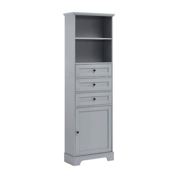 Polibi 22 in. W x 10 in. D x 68.30 in. H Gray Tall Storage Linen Cabinet with 3-Drawers and Adjustable Shelves