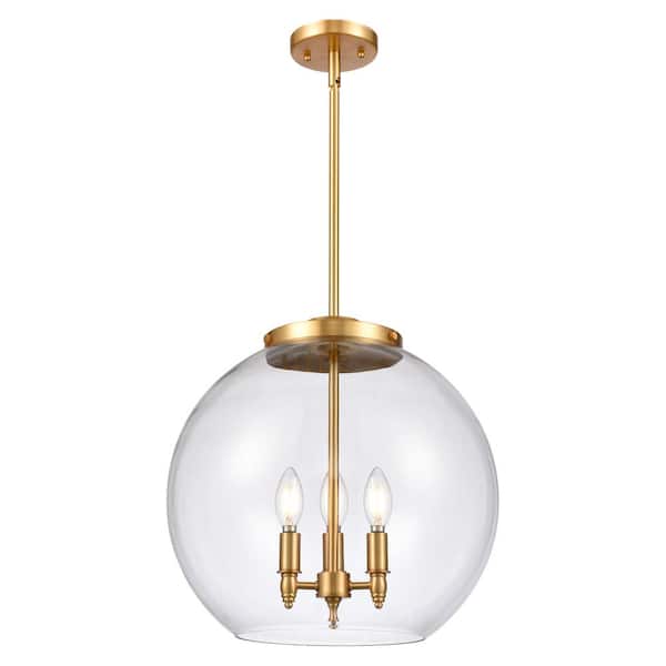 Athens 60-Watt 3-Light Satin Gold Shaded Mini Pendant Light with Clear Glass