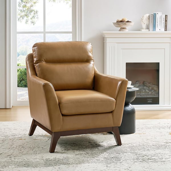 Aeetes CAMEL Genuine Leather Armchair with Solid Wood Legs