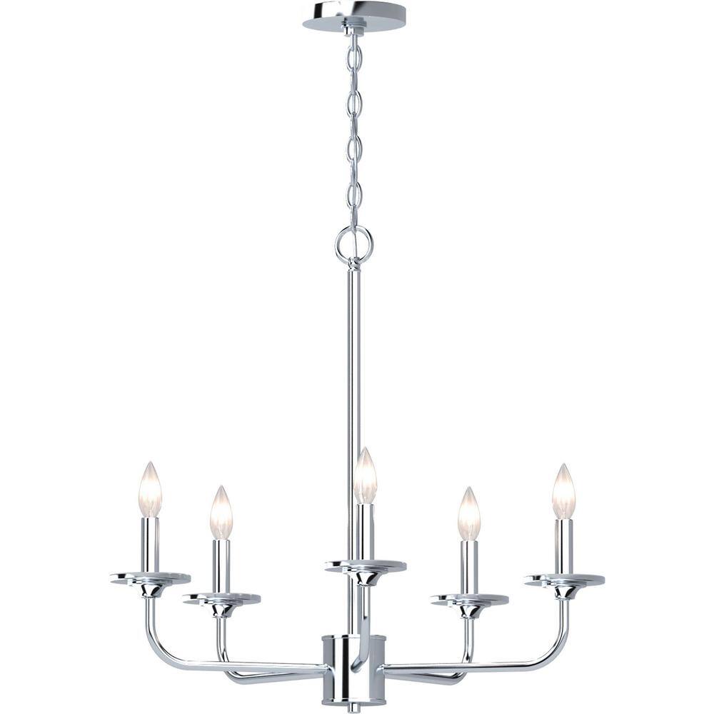 Aria 5-Light Polished Nickel Chandelier with Etched White Glass