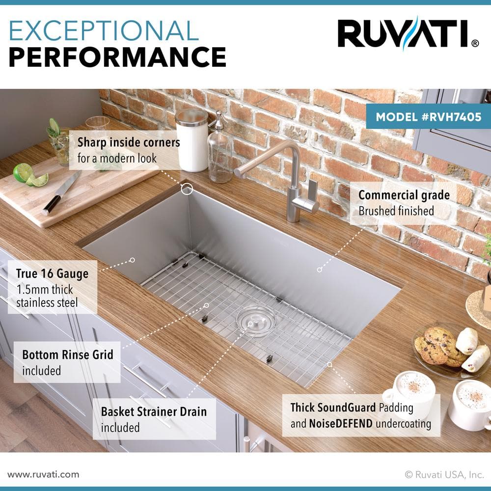 Sleek 34" Satin Finish Drop-in Single Bowl Stainless Steel Kitchen Sink
