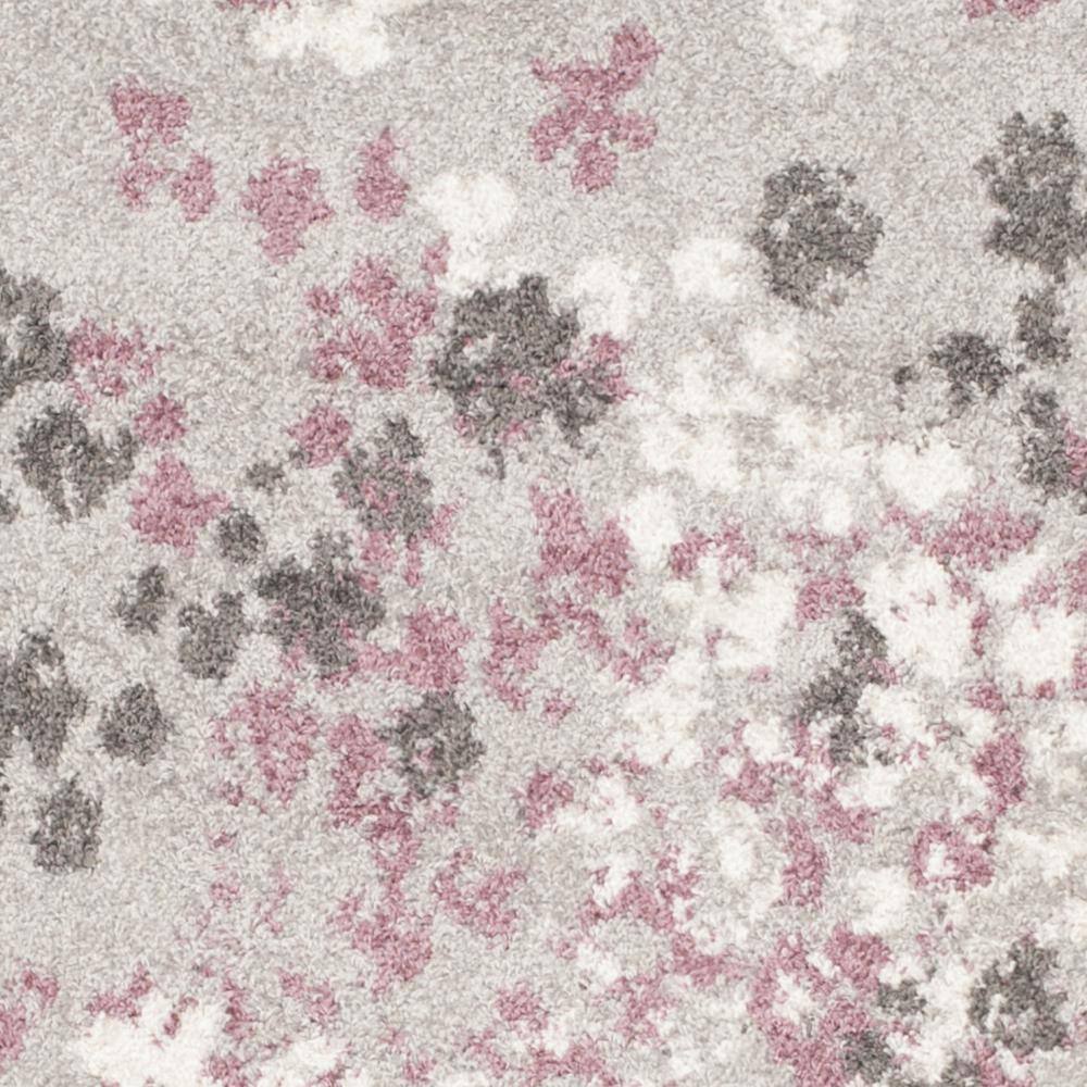 Light Grey and Purple Floral Synthetic Runner Rug
