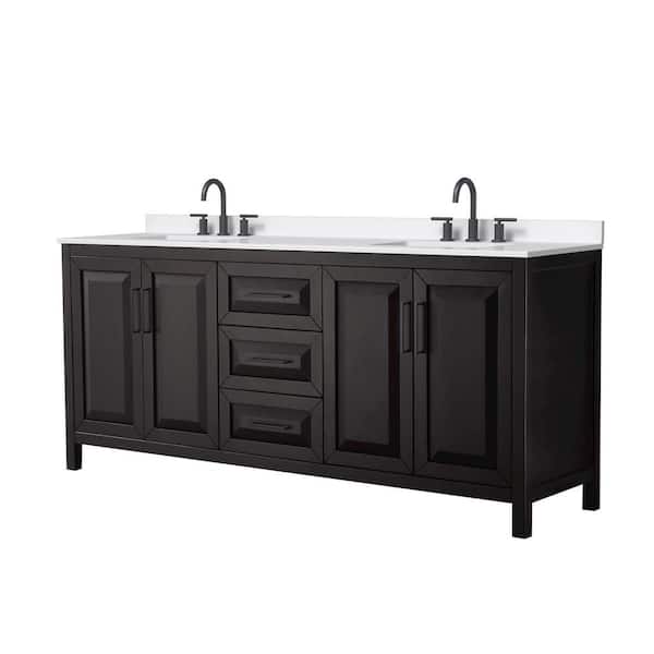 Wyndham Collection Daria 80 in. W. x 22 in. D x 35.75 in. H Double Bath Vanity in Dark Espresso with White Quartz Top