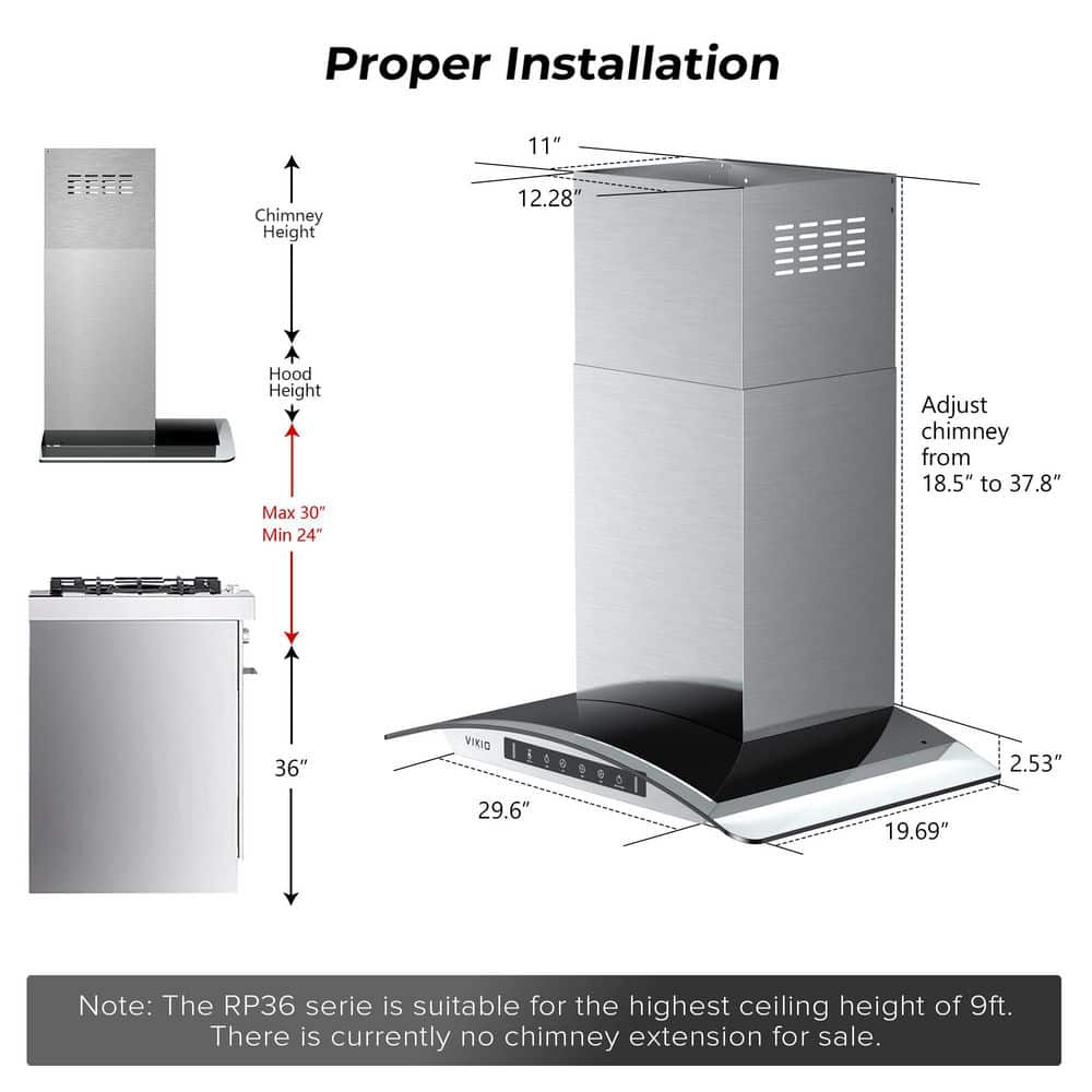 30-Inch Silver Stainless Steel Wall Mounted Range Hood with Charcoal Filter