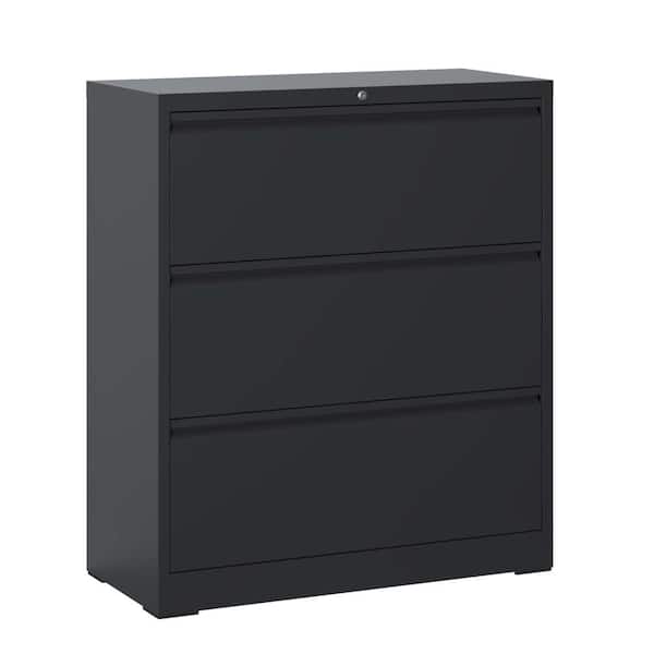 3-Drawer Black Metal 35.43 in. W Lateral File Cabinet durable construction easy to install