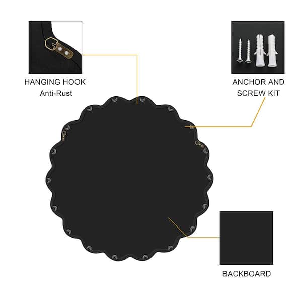 Wavy 31 in. W x 31 in. H Round Solid Wall Wood Framed Bathroom Vanity Mirror in Black