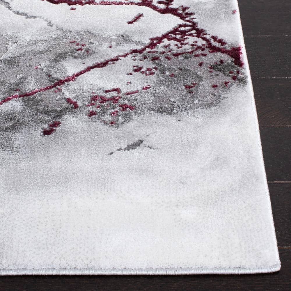 Eclipse Abstract Gray and Wine Round Area Rug, 8' Diameter, Cotton Blend