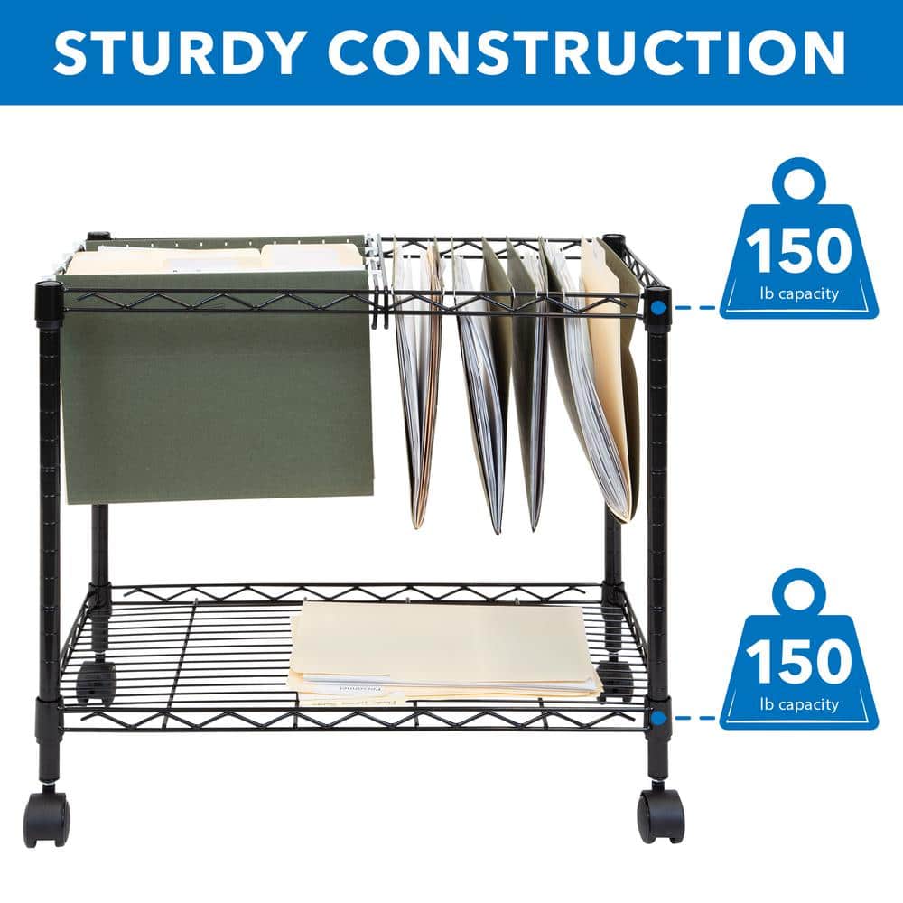 Black Steel Wire Rolling File Cart with Locking Casters