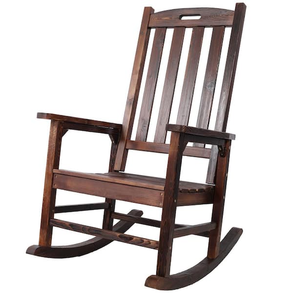Dark Brown Wood Oversized Outdoor Rocking Chair with Wide Seat and Tall Backrest