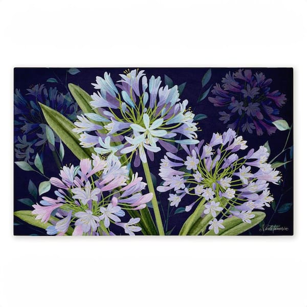 Midnight Garden Flowers Purple 18 in. x 30 in. Polyester Non-Slip Outdoor Door Mat