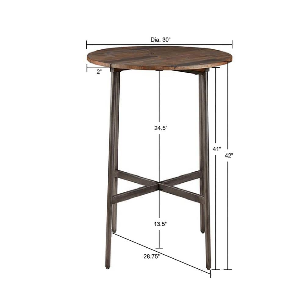 Reclaimed Pinewood Round Industrial Bar Height Table