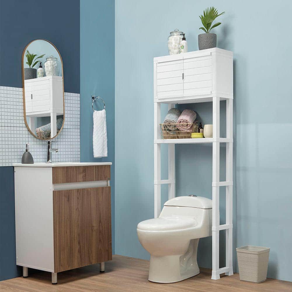 White Resin Over-the-Toilet Storage Cabinet with Doors