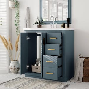 Ami 30 in. W x 18 in. D x 34 in. H Single Sink Freestanding Bath Vanity in Blue With White Resin Top (3-Drawers)