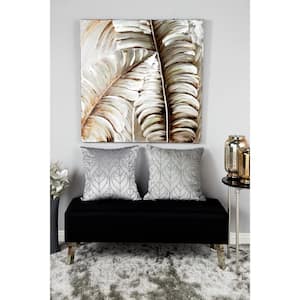 Silver and Bronze 3D Metallic Leaves Square Framed Canvas Wall Art