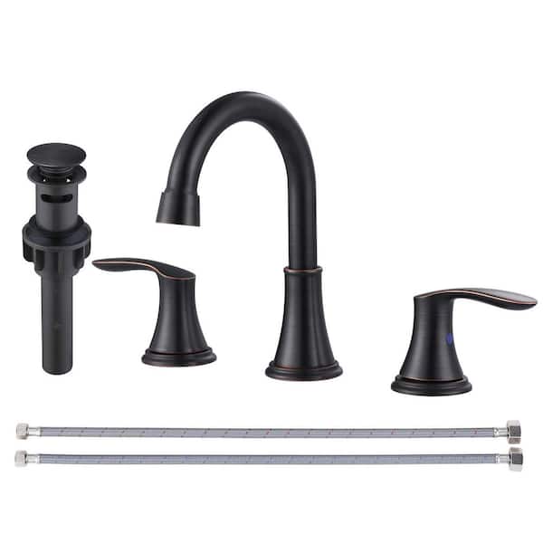 8 in. Widespread Double Handle Bathroom Faucet with Drain Kit Included in Oil Rubbed Bronze