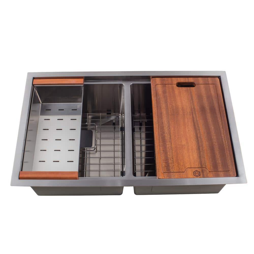 32-inch Stainless Steel Double Bowl Undermount Workstation Sink with Accessories