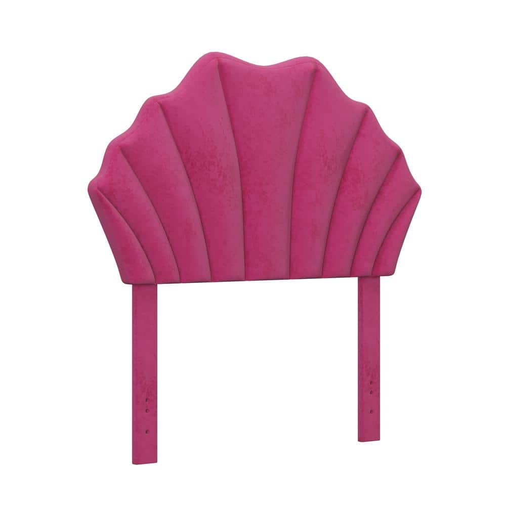 Pink Faux Velvet Tufted Twin Headboard with Seashell Design