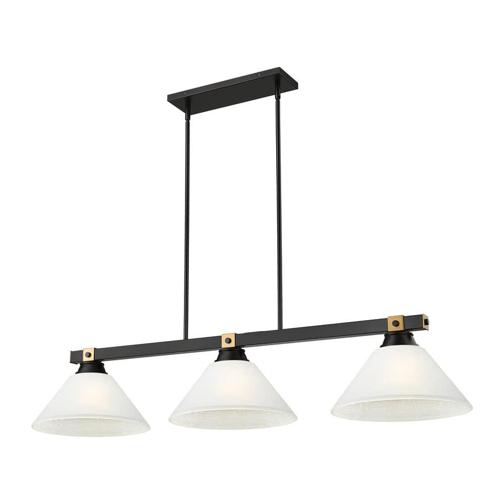 Bronte 52.75 in. Matte Black + Rubbed Brass 3 Light Billiard Light with Ang