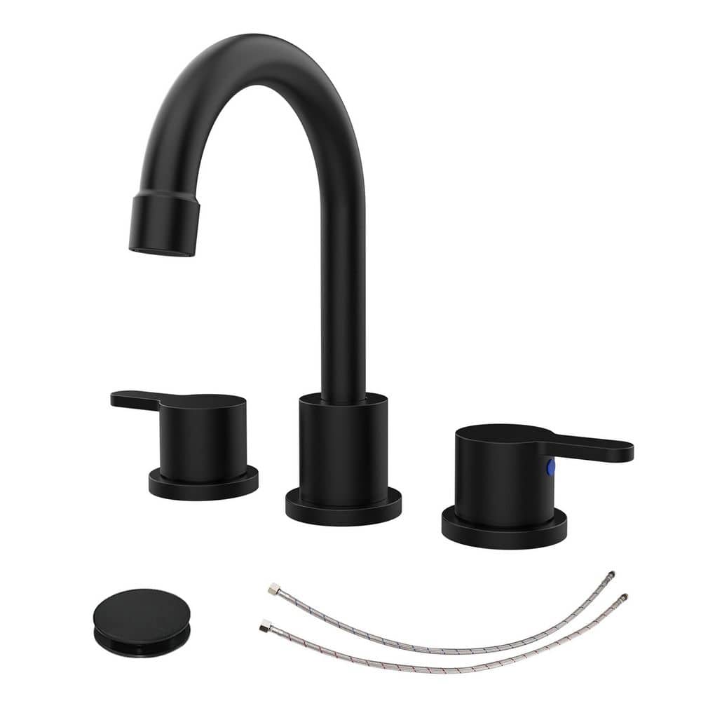 Deck Mount 2 Handles Bathroom Faucet with Pop Up Drain Assembly in Matte Black (1-Pack) price history on PriceWatchPro