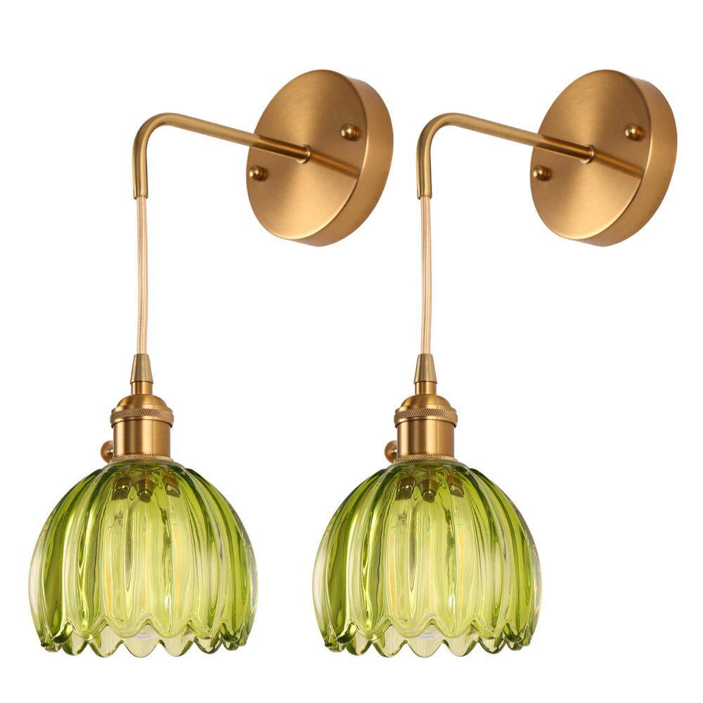 5 in. 1-Light Gold Vintage Wall Sconce, Hanging Tulip Green Glass Shade, Pendant Lightfor Dining Room Kitchen,2-Pack price history on PriceWatchPro