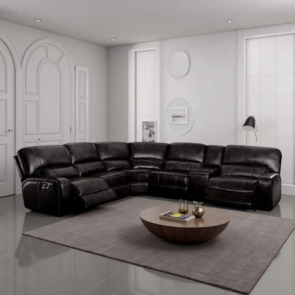 Saley 117 in. Round Arm Faux Leather L-Shaped Power Motion Sectional Sofa in. Black