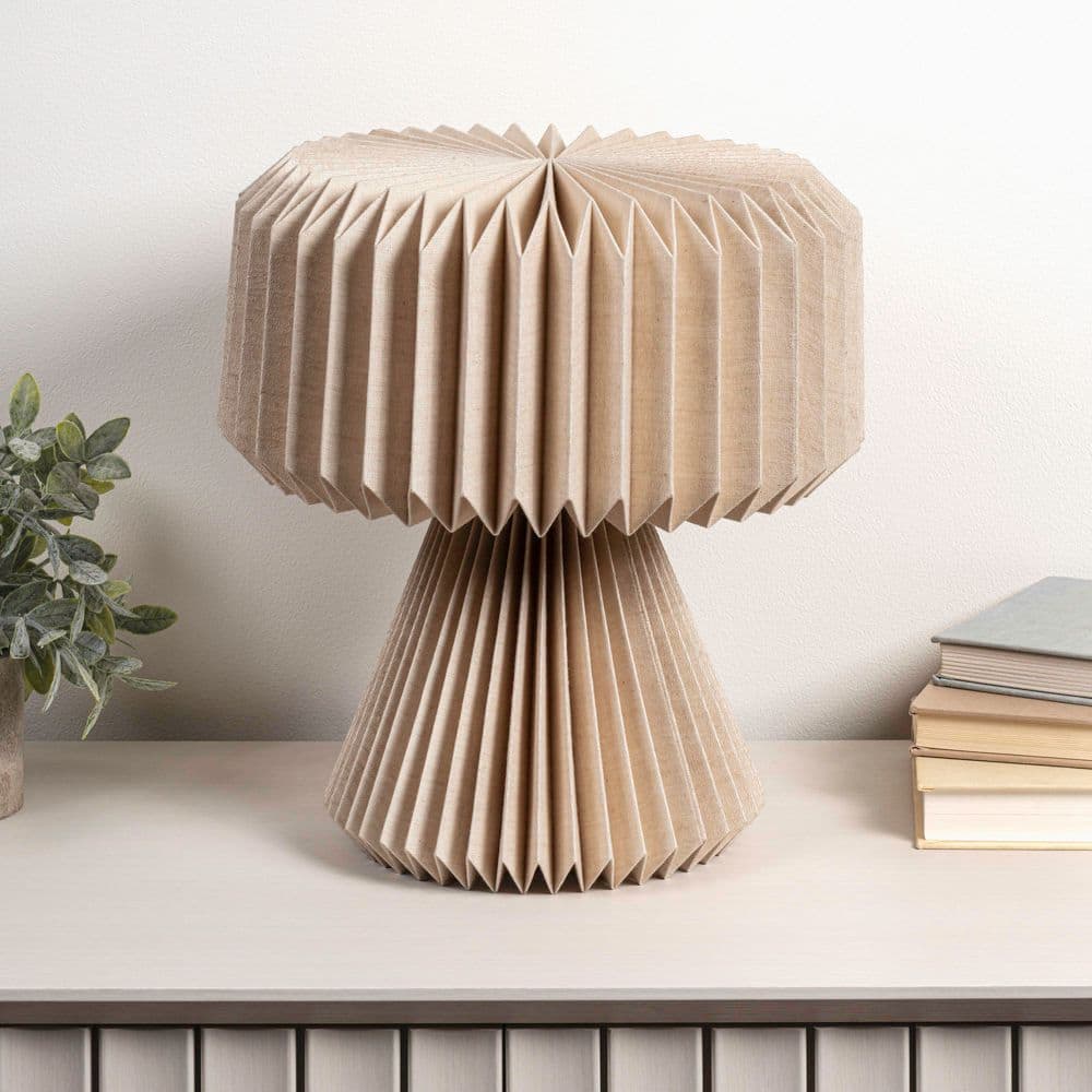 Zelda 12.8 in. Modern Art Deco Paper Pleated Shade Accent LED Table Lamp, Natural price history on PriceWatchPro