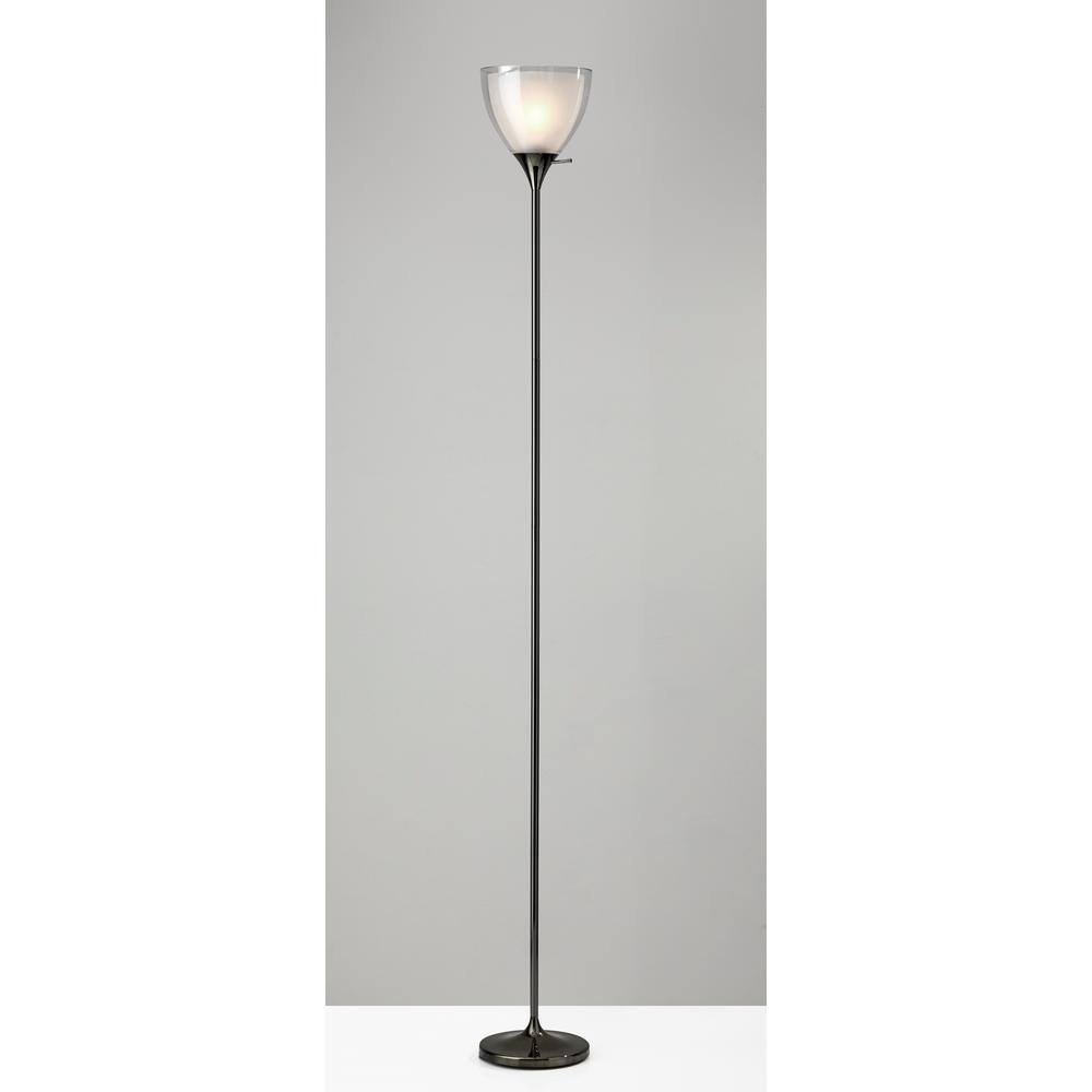 Presley Slim Silhouette Black Nickel Torchiere with Frosted Shade