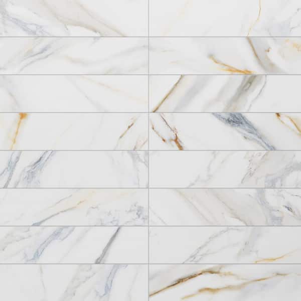 MOLOVO Elegance Gold Blue Subway 3.15 in. x 12.99 in. Matte Porcelain Marble look Floor and Wall Tile (9.04 sq. ft./Case)