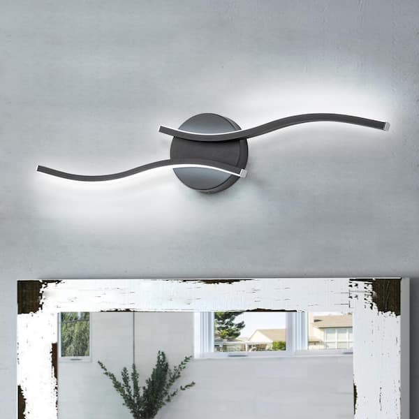 Halia 2-Light 23.6 in. Mordern Integrated LED Black Bath Vanity Light with Curve Shape
