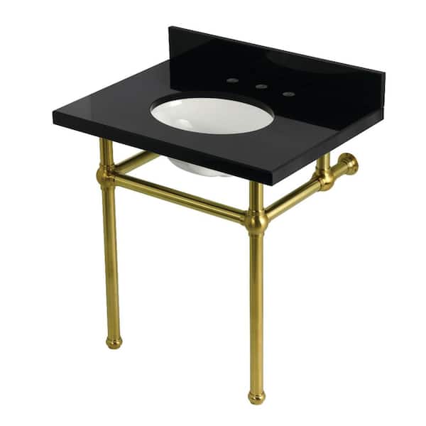 Kingston Brass Templeton 30 in. Granite Console Sink Set with Brass Legs in Black Granite/Brushed Brass