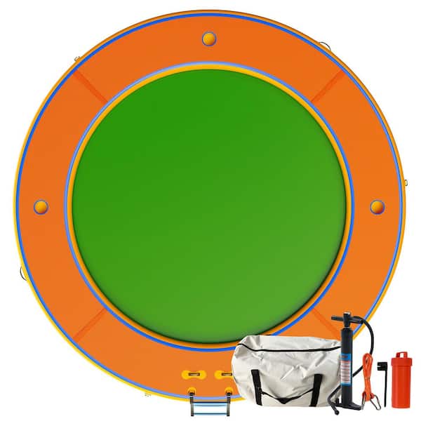 12 ft. Round Inflatable Water Hammock with Soft Ladder and Cup Holders, Heavy Duty PVC Floating Lake Raft, Orange