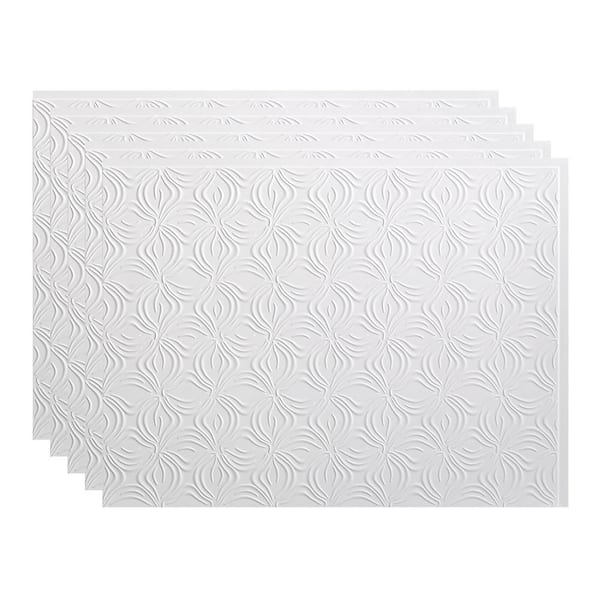Fasade 18.25 in. x 24.25 in. Lotus Vinyl Backsplash Panel in Matte White (5-Pack)