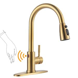 Touchless Single-Handle Pull Down Sprayer Kitchen Faucet, Smart Motion Sensor Kitchen Sink Faucet in Gold