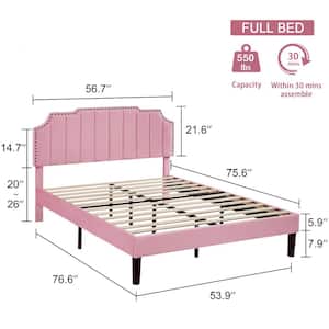 Upholstered Bed Pink Metal Frame Full Platform Bed with Tufted Adjustable Headboard, Wood Slat Support