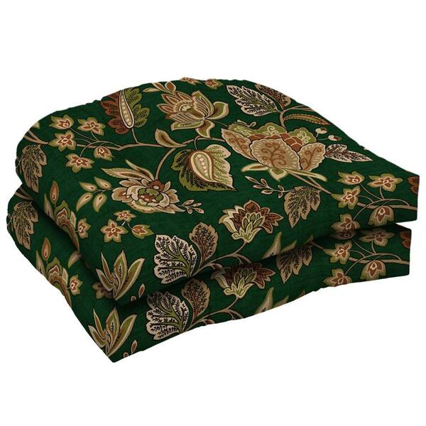 Arden Hunter Green Floral Wicker Tufted Seat Pad (Set Of 2)-DISCONTINUED