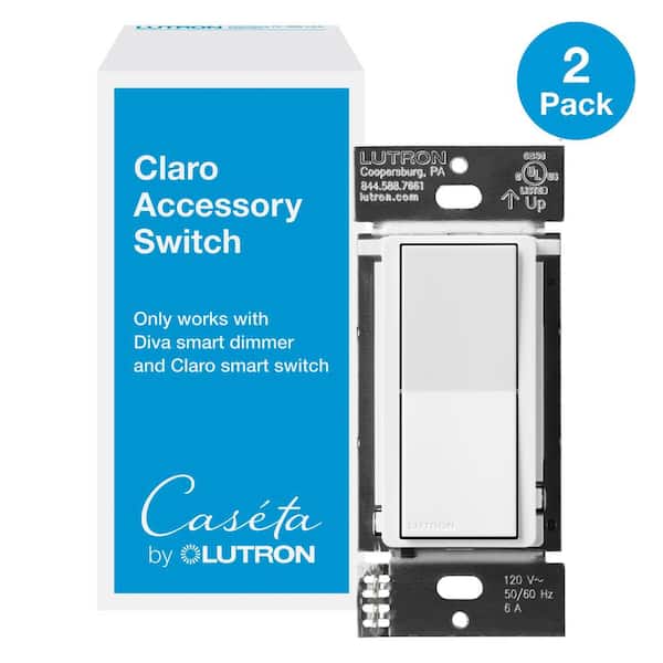 Lutron Claro Smart Accessory Switch, only for use with Diva Smart Dimmer/Claro Smart Switch, White (DVRF-AS-WH-2) (2-Pack)