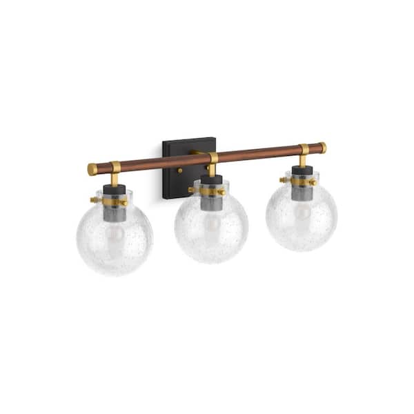 KOHLER Holt 3-Light Matte Black with Brushed Moderne Brass Wall Sconce