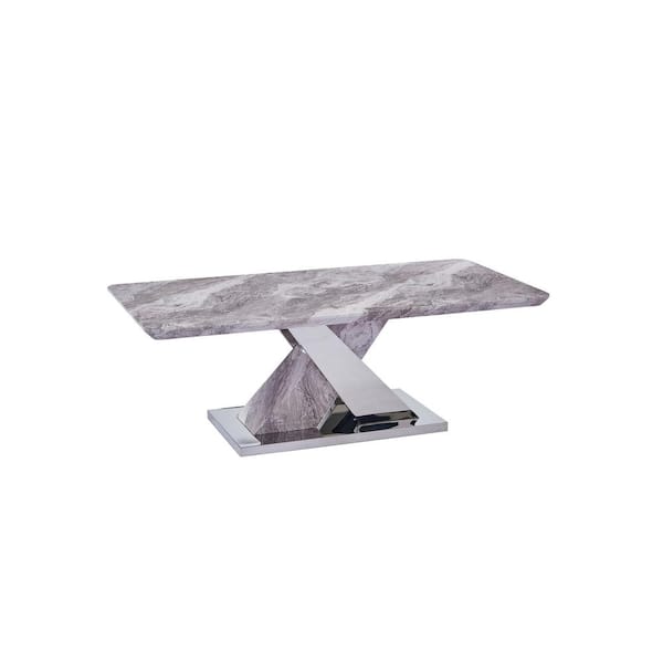 Best Quality Furniture Chuck 51 in. 3-Piece White Faux Marble Rectangle with Stainless Steel Base with End Tables Coffee Set