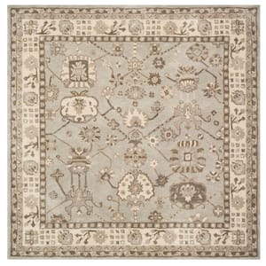 Royalty Silver/Cream 7 ft. x 7 ft. Square Border Area Rug