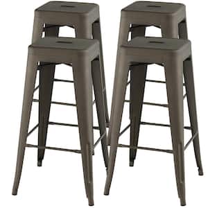 30 in. Set of 4 Stackable Backless Metal Bar Stools with Footrest for Kitchen Gun