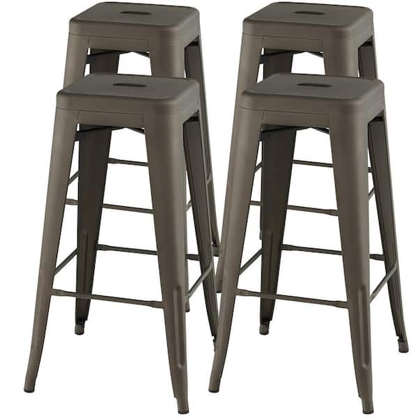 Gymax 30 in. Set of 4 Stackable Backless Metal Bar Stools with Footrest for Kitchen Gun