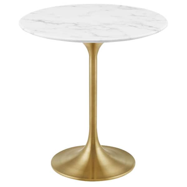 MODWAY Lippa 20 in. Round Artificial Marble Side Table in Gold White