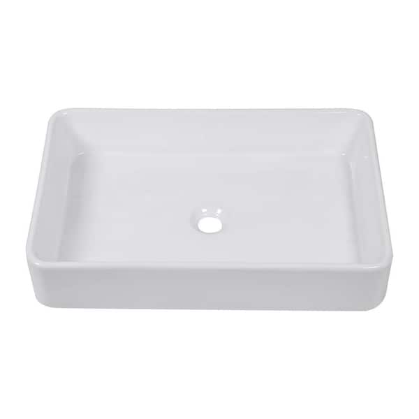 Logmey 24 in. W x 14 in. D White Ceramic Rectangular Vessel Sink Above ...